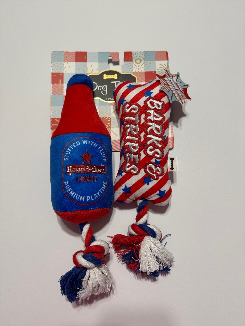 Red & Blue Patriotic Plush Dog Toy Twin Pack - Branded